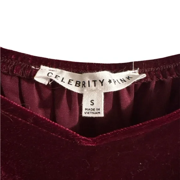 Celebrity Pink Maroon Burgundy Velvet Baby Doll Party Dress Small Medium - Picture 2 of 4